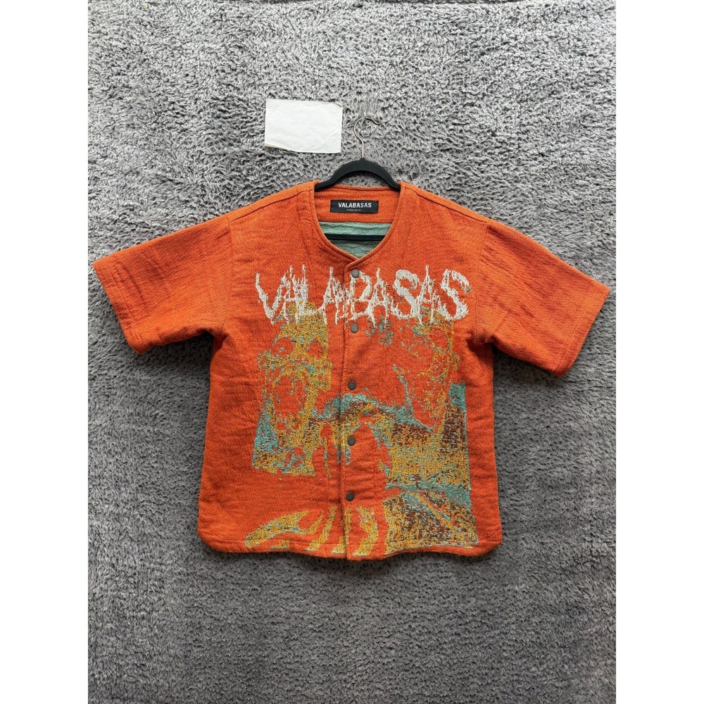 Valabasas Graphic Button Up Shirt & Shorts 2 Piece Set Orange Mens Size L